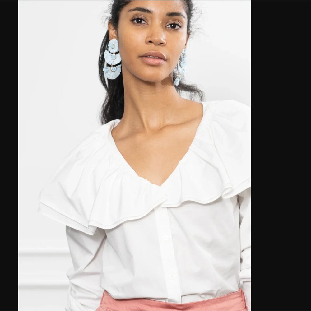 The Shirt Amalia ruffle neck white ruffle button up sz S - Picture 2 of 14